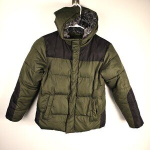 Wonder Nation Puffer Coat Boys Size 8 Mossy Green Black Winter Fur Lined Hood